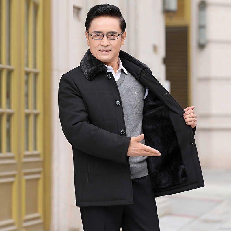 

Mid-Aged & Elderly Winter Jacket with Detachable Fur Collar, Short Fleece-Lined Cotton Coat, Thick & Warm Lapel Design, Perfect for Dad 195 (85-95 kg)