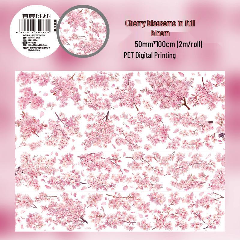 Strawberry Rose Floral Washi Tape - PET Material Stickers for Journal Decoration