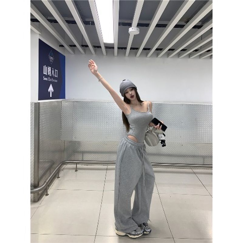 Kumikumi Gyaru Style Sexy Black Sling Jumpsuit Women clothes Summer Temperament Chic Backless Inner wear Top