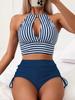 Costume da Bagno Bikini 2024 a Righe Incrociate Vita Alta - Set da Donna Sexy, Stile Semplice