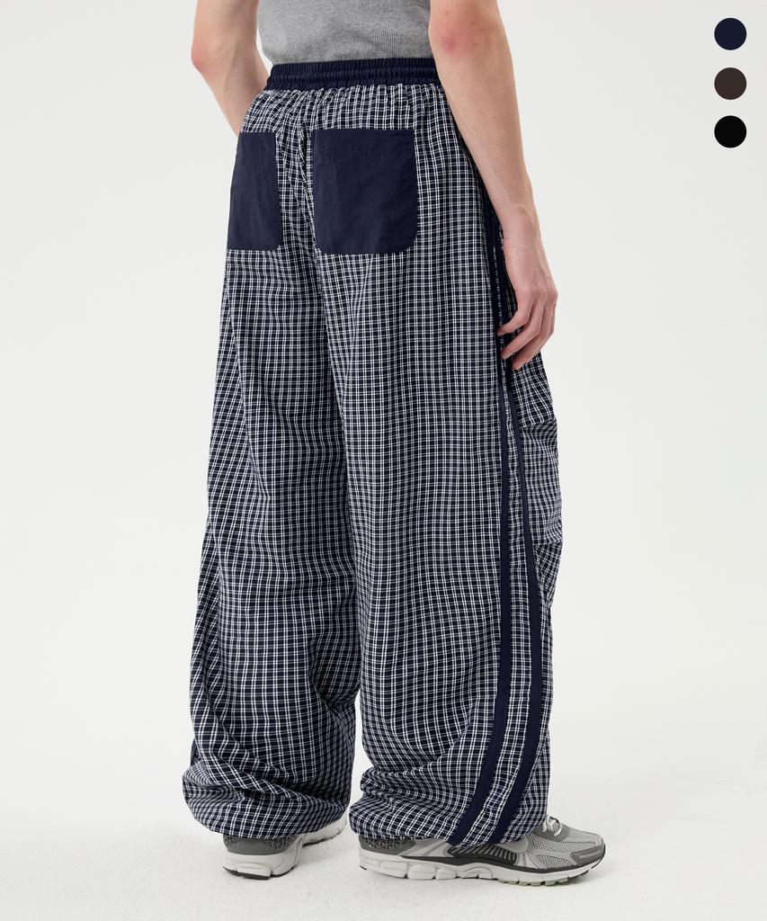 TRILLION Check Parachute Track Line Wide Pants_3Color
