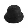 Helen Kaminski Hat50172 Cabk Vesa 6 Charcoal Black Leather Trim Cloche Bucket Hat