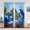 Oriental Culture Hand Drawn Style Japanese Motifs Illustration Wave Tulle Curtains for Living Room Bedroom Sheer Curtain Kitchen