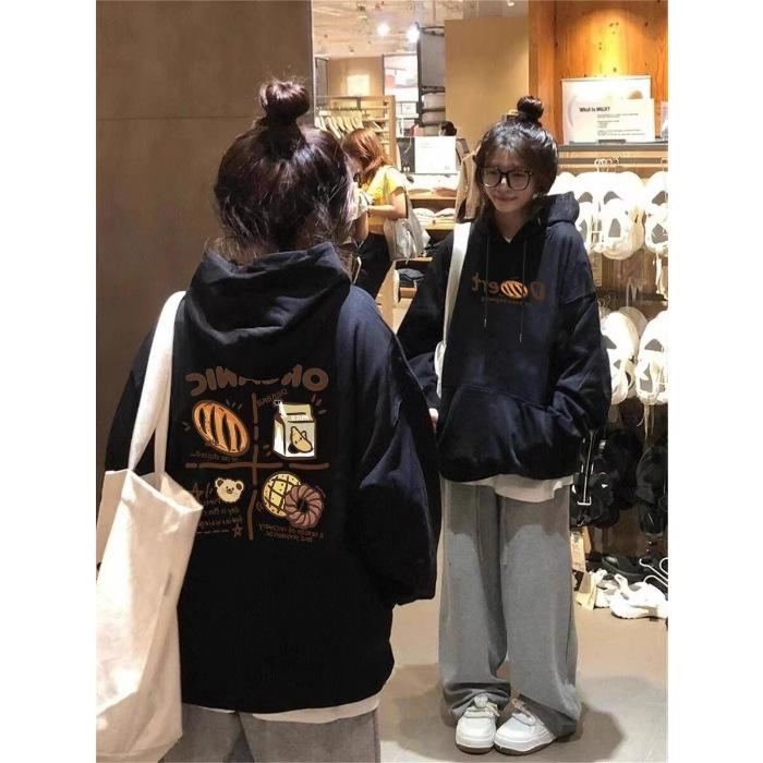 

[Wholesale] Korean version of fun bread printing trend sweater female student autumn and winter loose women s velvet jacket 3XL