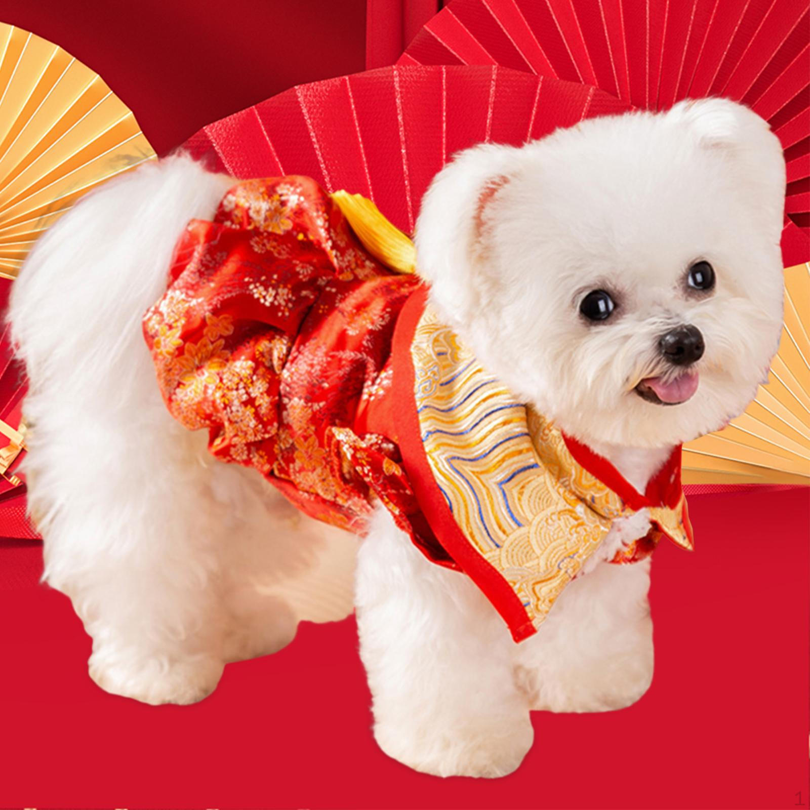 

Year Dog Costume Tang Pet Clothes Tassel Skirt Warm Vest for Bichon