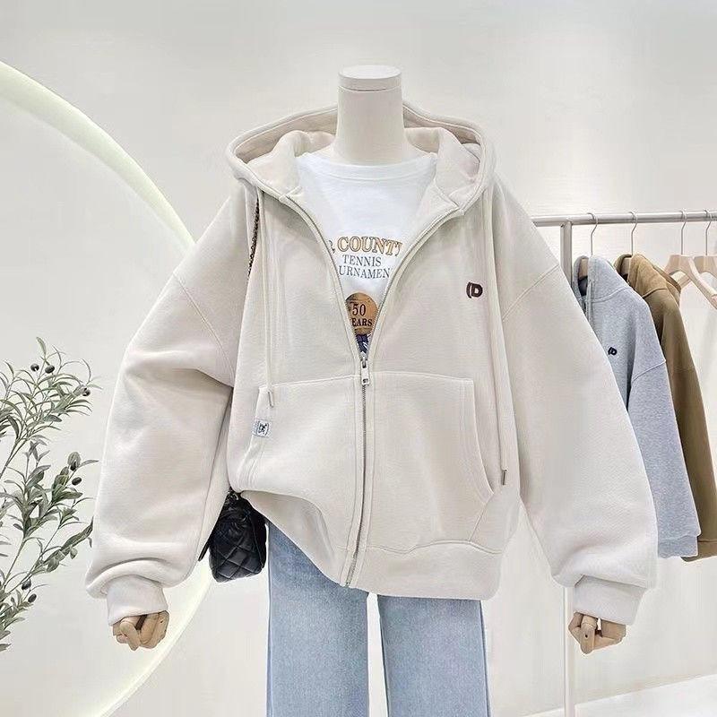 

Простая Универсальная Свободная Плюшевая Утепленная Толстовка с Капюшоном для Женщин Осень Зима Повседневная Оверсайз Куртка Кардиган на Молнии M абрикосовый