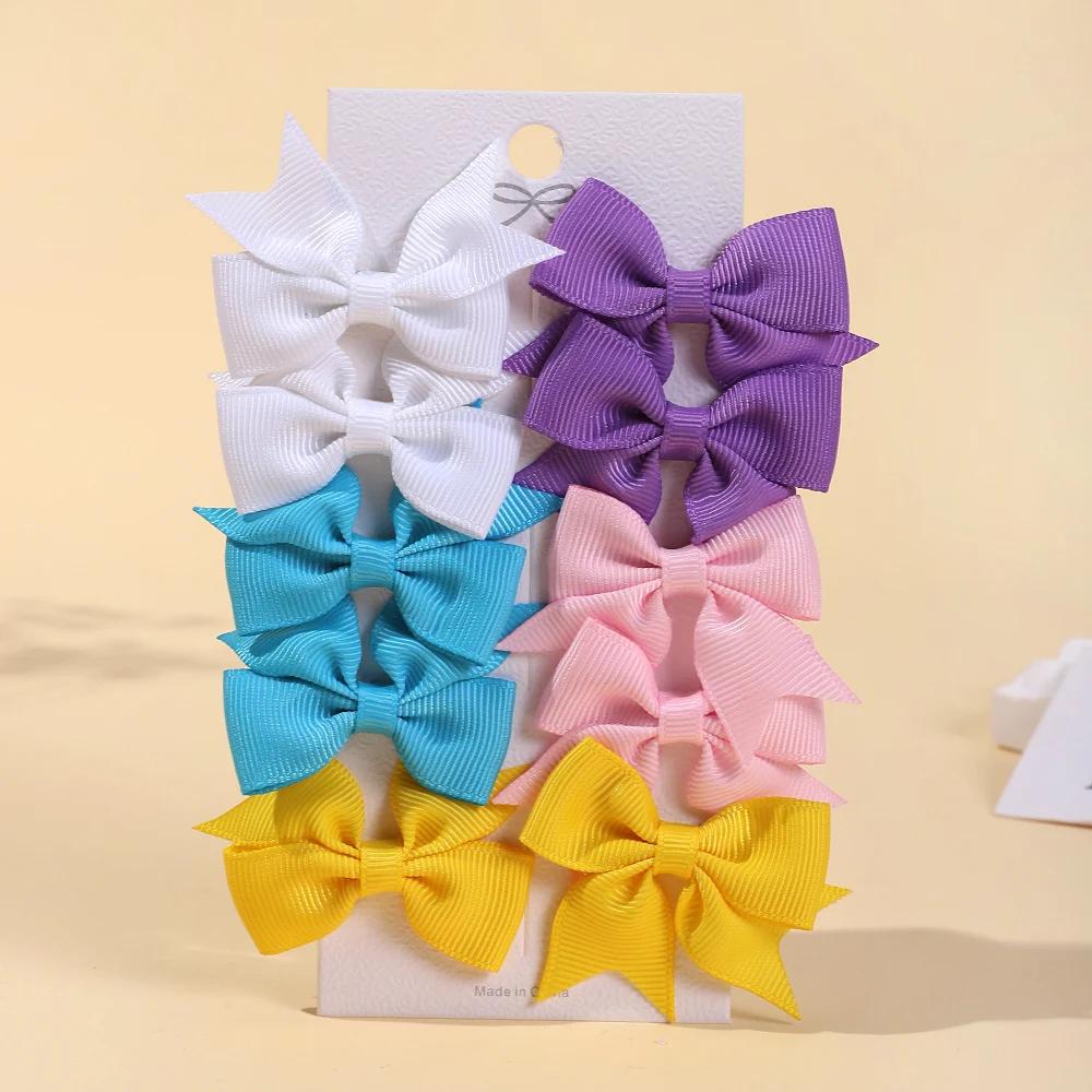 10Pcs/Set Classical Solid Ribbon Bow Hair Clips for Kids Girl Handmade Bows Hairpin Barrettes Headwear Children Hair Accessories