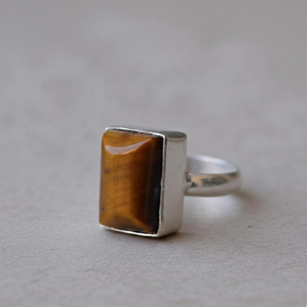 Rectangular Cut Tiger Eye Statement Ring, 925 Sterling Silver Ring, Handmade Minimalist Everyday Wear Jewelry