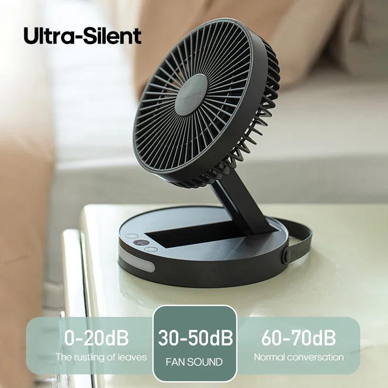3600mAh Foldable Portable Desktop Fan Angle Adjustable Rechargeable Fan Air Circulator Ventilator Silent High Wind Power 5 Speed