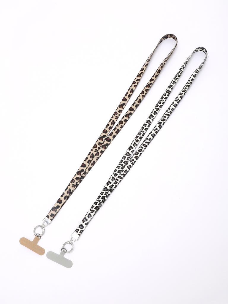 Cross Border New Leopard Print Leather Mobile Phone Lanyard Single Buckle Leather Rope Hanging Neck Anti Loss Rope With Card