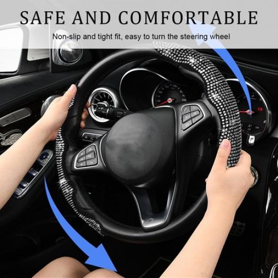 2 PCS Steering Wheel Cover, 15 Inches Crystal Diamond Bling Cover for Auto-Pink