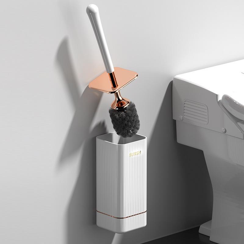 Wall-Mounted Silicone Toilet Brush with Storage Rack - No Dead Angles, Perfect for Bathroom Cleaning