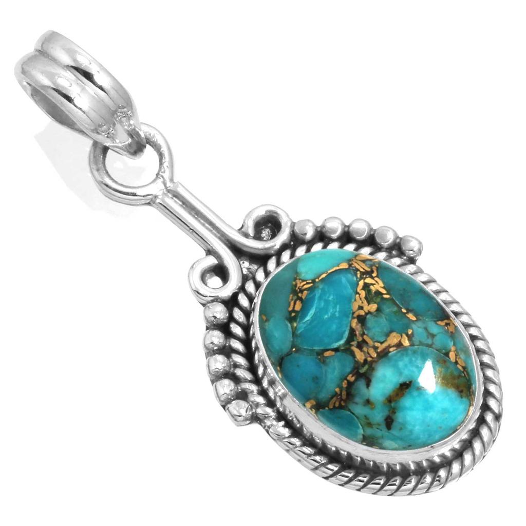 925 Sterling Silver Pendant Women Gemstone Handmade Jewelry Engagement Gift Blue Green Purple Copper Turquoise Pearl Lapis Mother Of Pearl Solitaire