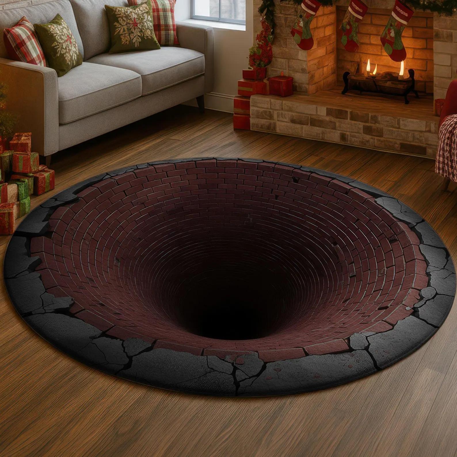 Optical Illusion 3D Crack Vortex Deep Hole Carpet Decor Floor Mat Bedroom Leisure Area Carpets Sofa Soft Bedside Non-slip Rugs 60cmx60cm