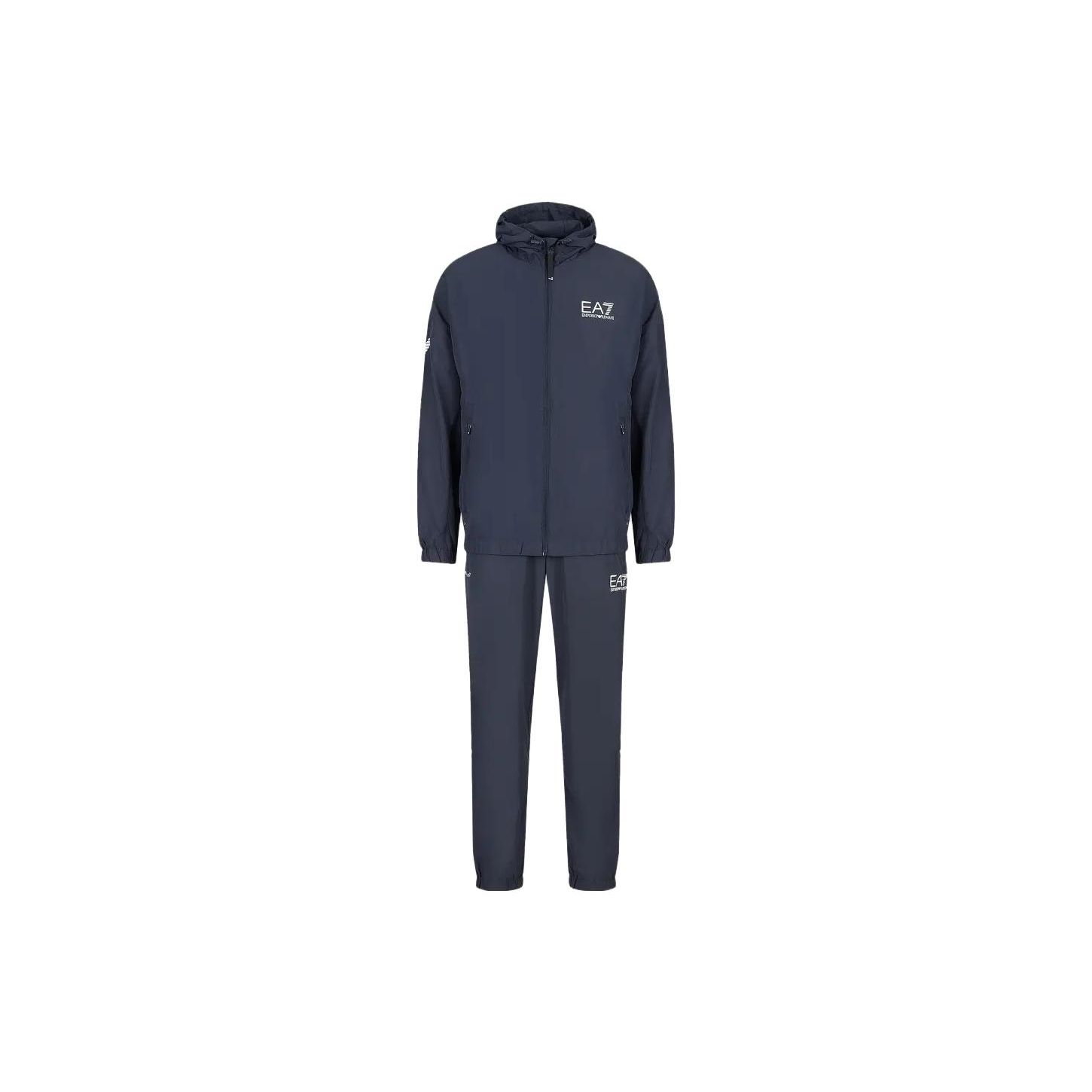 Emporio Armani EA7 SS23 Solid Logo Print Long Sleeve Hooded Casual Sports Suit Men suit Navy-Blue 8NPV08PN4HZ1554 S