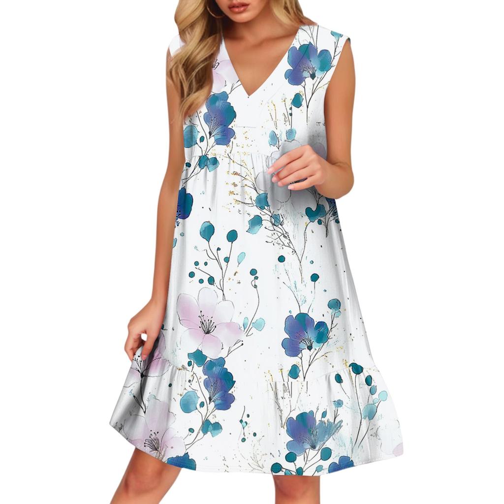 Women's Casual Fashion Breathable V-neck Vest With Pockets Floral Holiday Dress