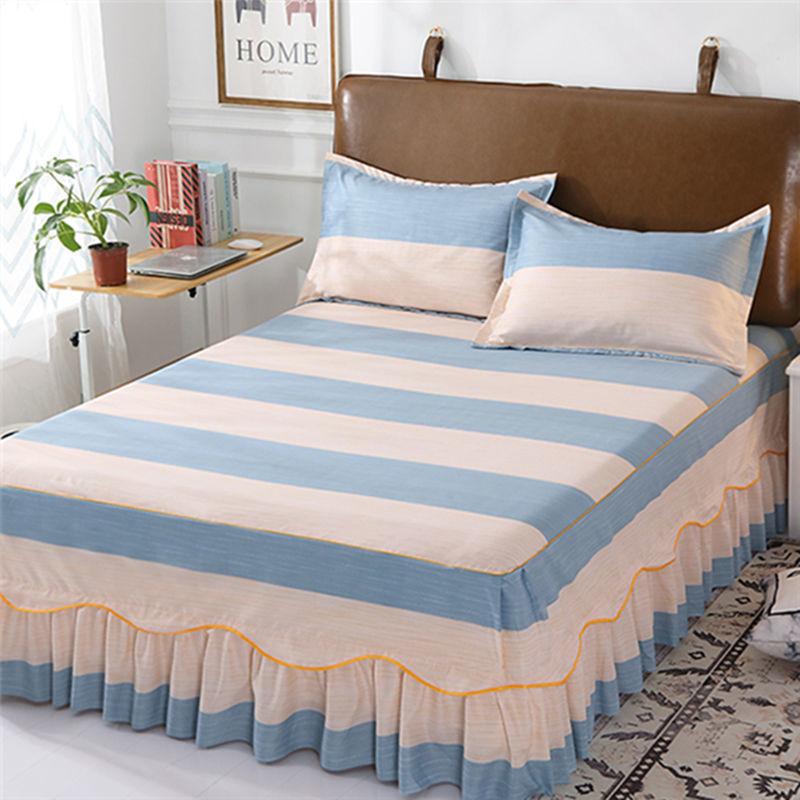 3PCS Fashion Floral Bedspread Brushed Sanding Bed Skirt King Queen Size Soft Comfortable Double Layer Bed Cover