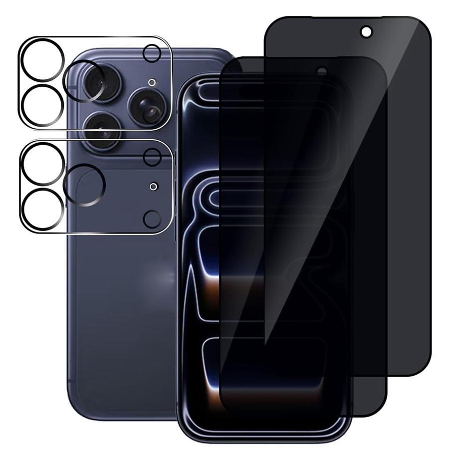 4IN1 [2+2] Privacy Anti-Spy Tempered Glass for iphone 17/ 17 Air/ 17 Pro/ 17 Pro Max Screen Protector + Rear Tempered Glass Lens Camera Protector