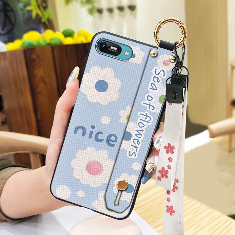 Anti-knock Wrist Strap Phone Case For Itel A25/A35/A25 Pro Ring Back Cover Silicone Dirt-resistant Phone Holder Flower