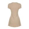 Women Beige V Neck Button Front Short Sleeve Knit Bodycon Mini Dress
