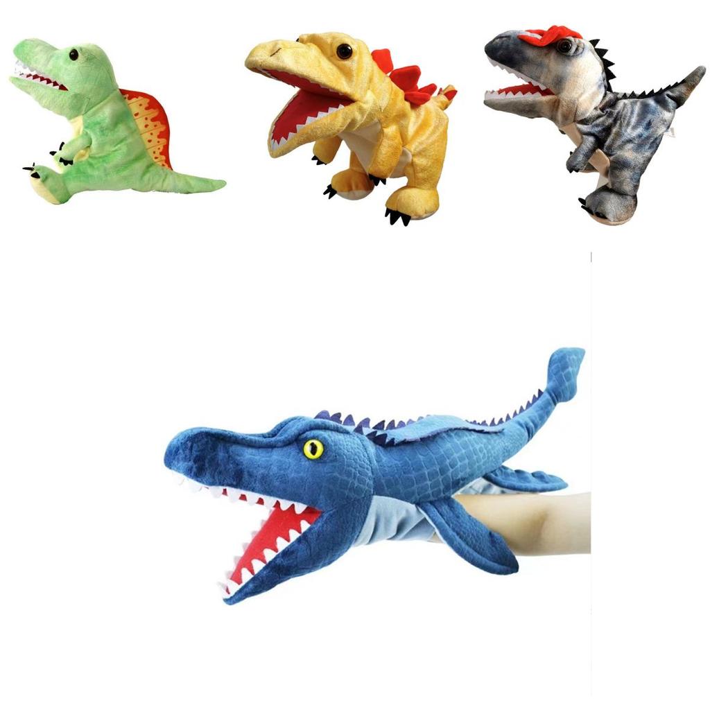 Jucărie de pluș cu marionetă de mână de dinozaur, moale și drăgălașă, pentru joaca imaginativă a copiilor