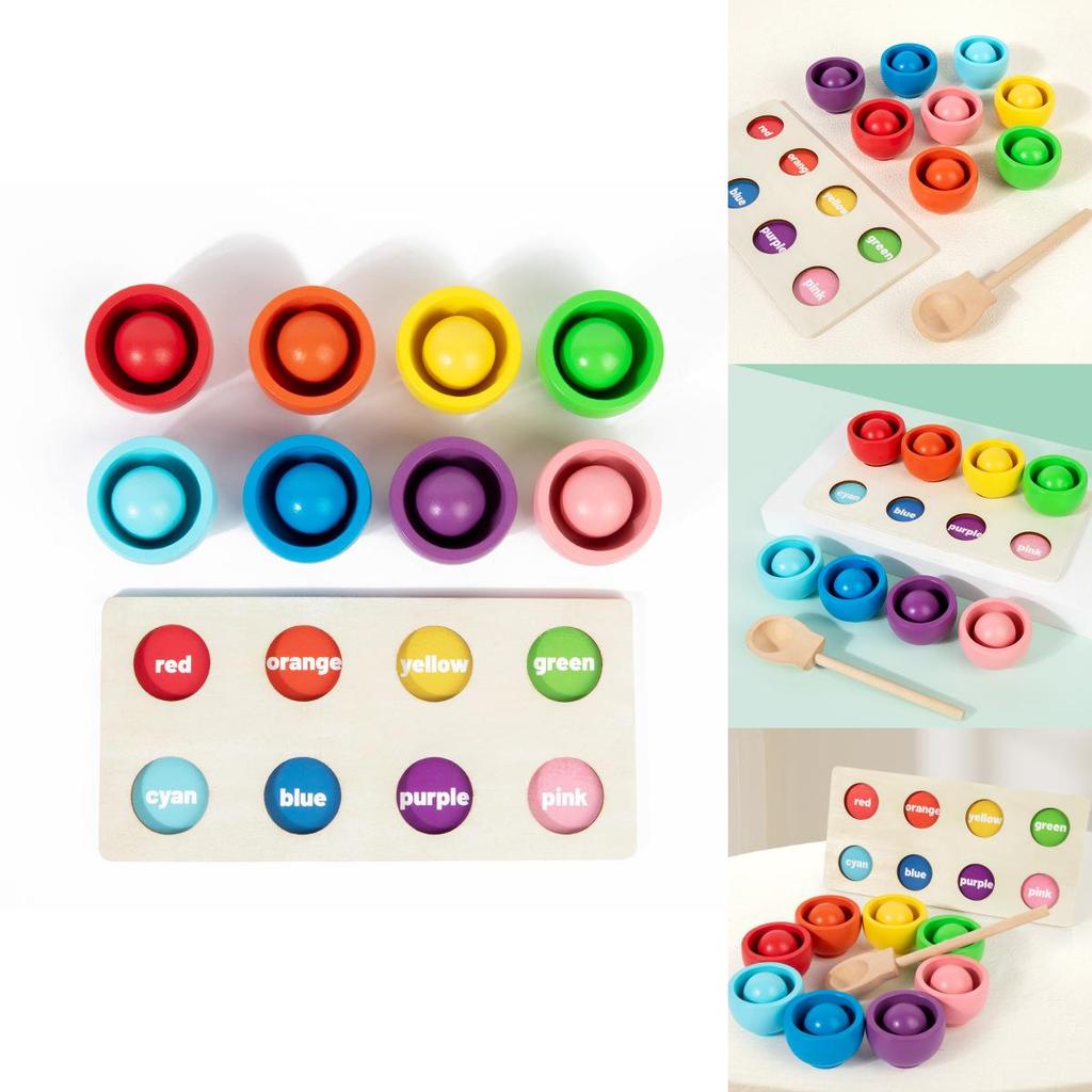 Wooden Counting Balls And Cups Educational Toy For Early Learning And Color Matching