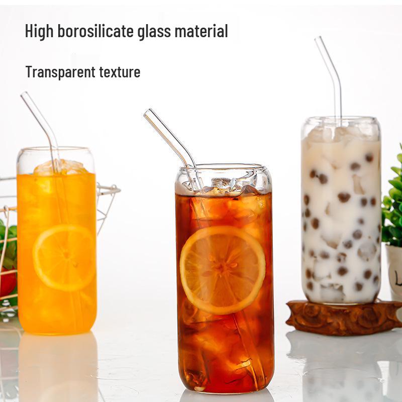 Pahar cu pai din borosilicat rezistent la căldură pentru băuturi reci, cafea și apă