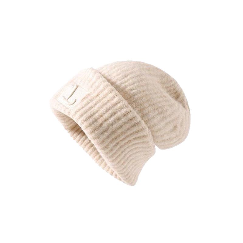 Plush Warm Knitted Beanie with Ear Flaps, Slouchy Design, Face-Slimming Knit Hat for Women with Larger Head Circumference.