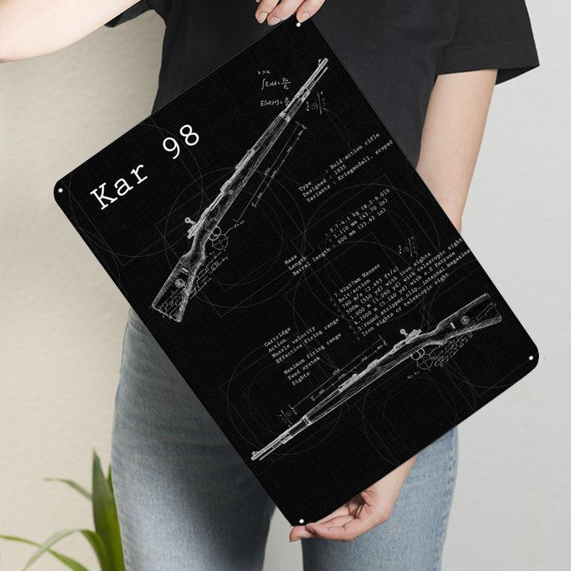 

Kar 98 Black Blueprint Sign Gun Poster Decorations for Home Decoration Luxury Customizable Metal Signs for Wall Decoration Retro 20x30cm（7.8x11.8inch）