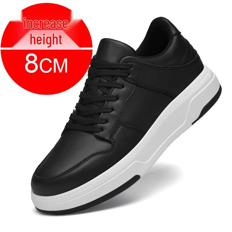 Men s 8CM Height-Increasing Genuine Leather Sports Shoes - Breathable White Casual Sneakers 42