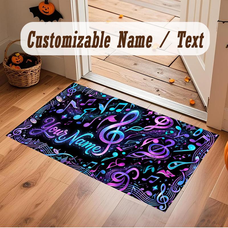 Music Theme Soft Crystal Velvet Rug Custom Name & Text Print Non Slip Floor Rug for Bedroom Living Room