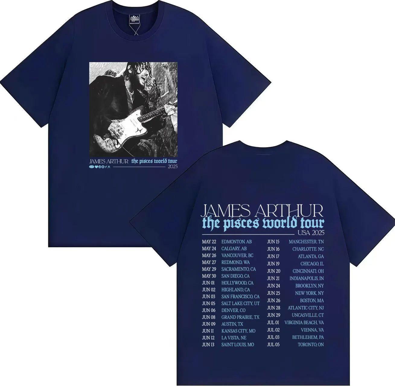 

Hip Pop Rock Tops James Arthur Pisces World Tour Men T-shirt Gothic Leisure Print Cotton Short-sleeved T-shirt Street Unisex XXXL