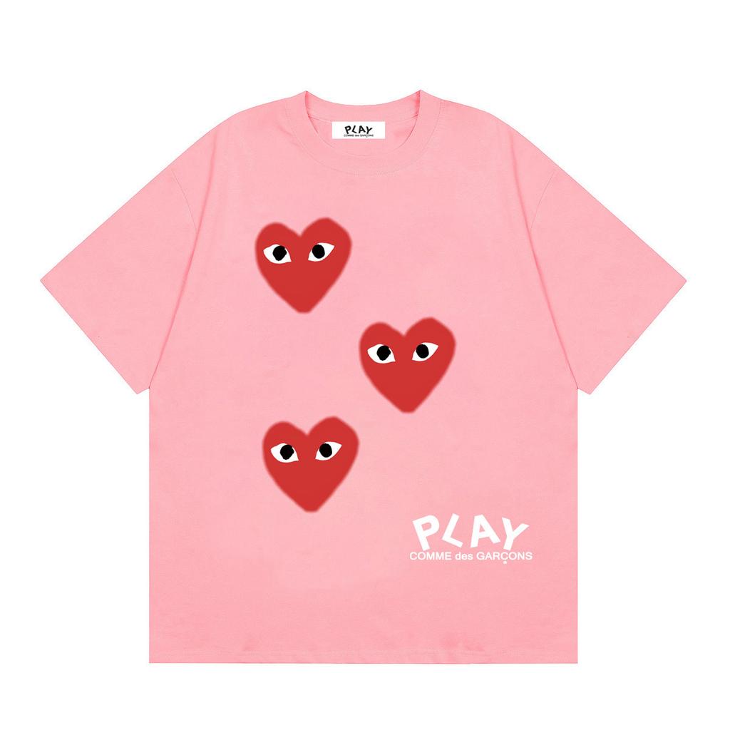 Unisex Crew Neck Short Sleeve Loose Fit Casual T-Shirt Colorful Heart Digital Print Basic Top