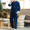 Costum de primăvară și de vară în stil chinezesc Costum Tang din bumbac și in, Costum din 3 piese pentru bărbați, în stil chinezesc, cu cataramă cu plăci