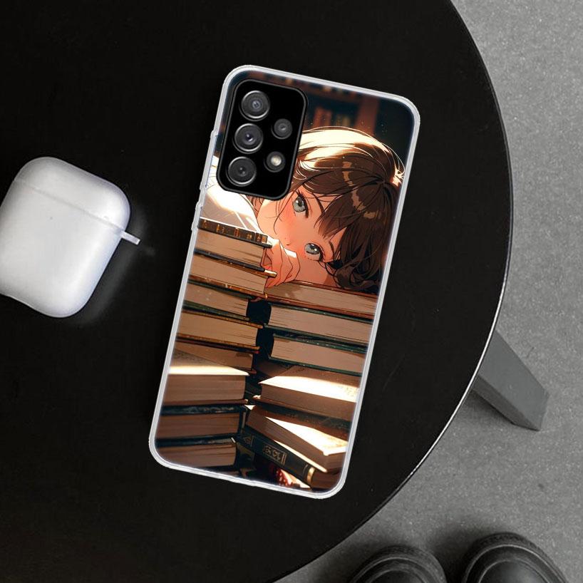 Read Books Illustration Reading Phone Case Cover for Samsung Galaxy A12 A22 A32 A52 A72 A02S A51 A50S A31 A20S A10S Note 20 Ultr