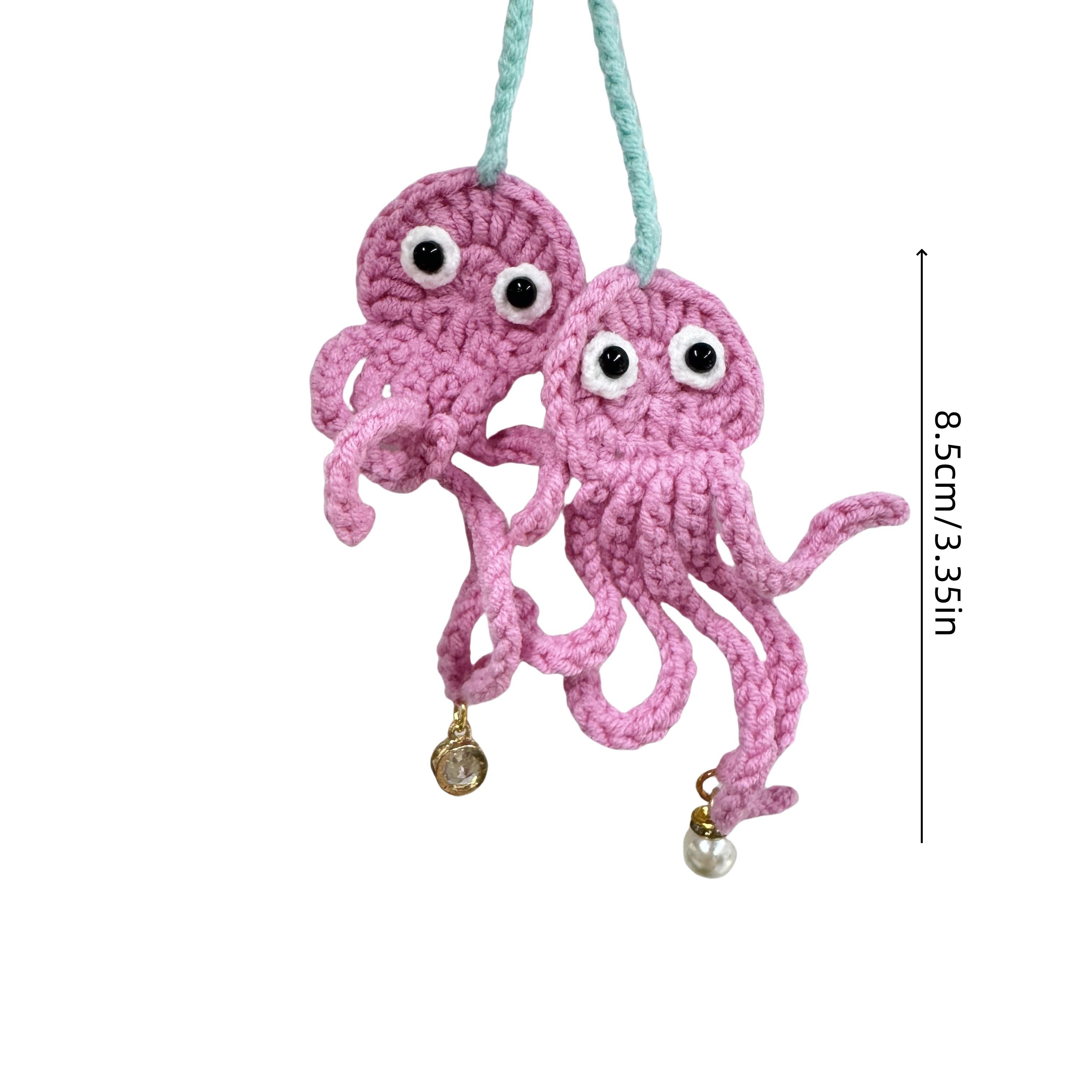 

1pcCute Octopus Car Hanging Decoration Handwoven2Pink Octopus Diamond Pearl Pendant Bag Charm Car Rearview Mirror Hanging Decora