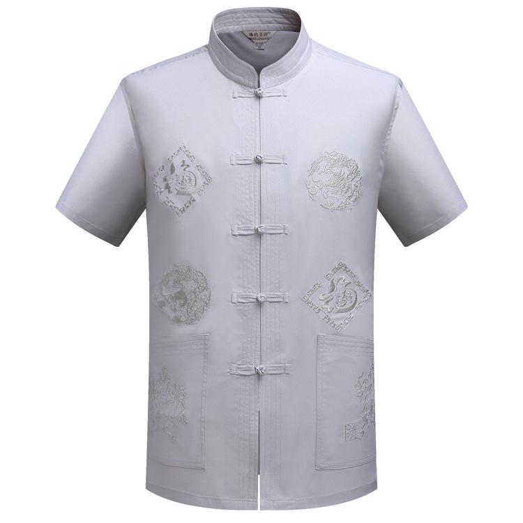 Men's Ethnic Tang Suit: Summer Stand-up Collar Short-Sleeve Hanfu Set for Middle-Aged & Elderly