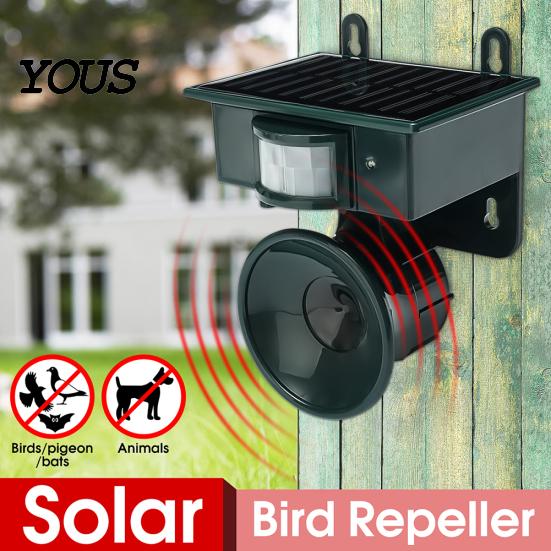 Spaventatore ad ultrasuoni per esterni ad energia solare per animali, uccelli, piccioni, gatti, cani, volpi