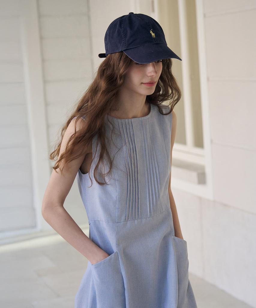 Deuloupisumeon Pintuck Sleeveless Long Dress [L.Blue]