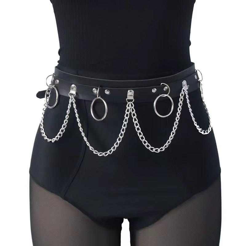 Punk-Inspired Wide Chain Rivet Leather Waist Belt