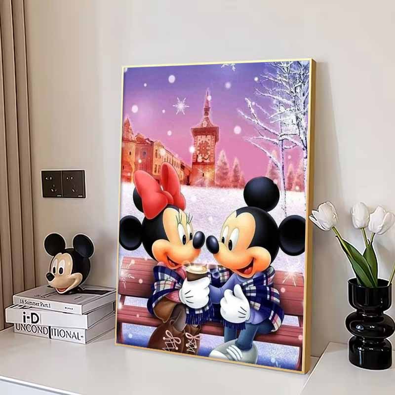 Disney Diamond Painting: Disney Mickey  Minnie Winter Theme Illustration DIY Kit Adult Arts and Crafts Home Decor and Gifts