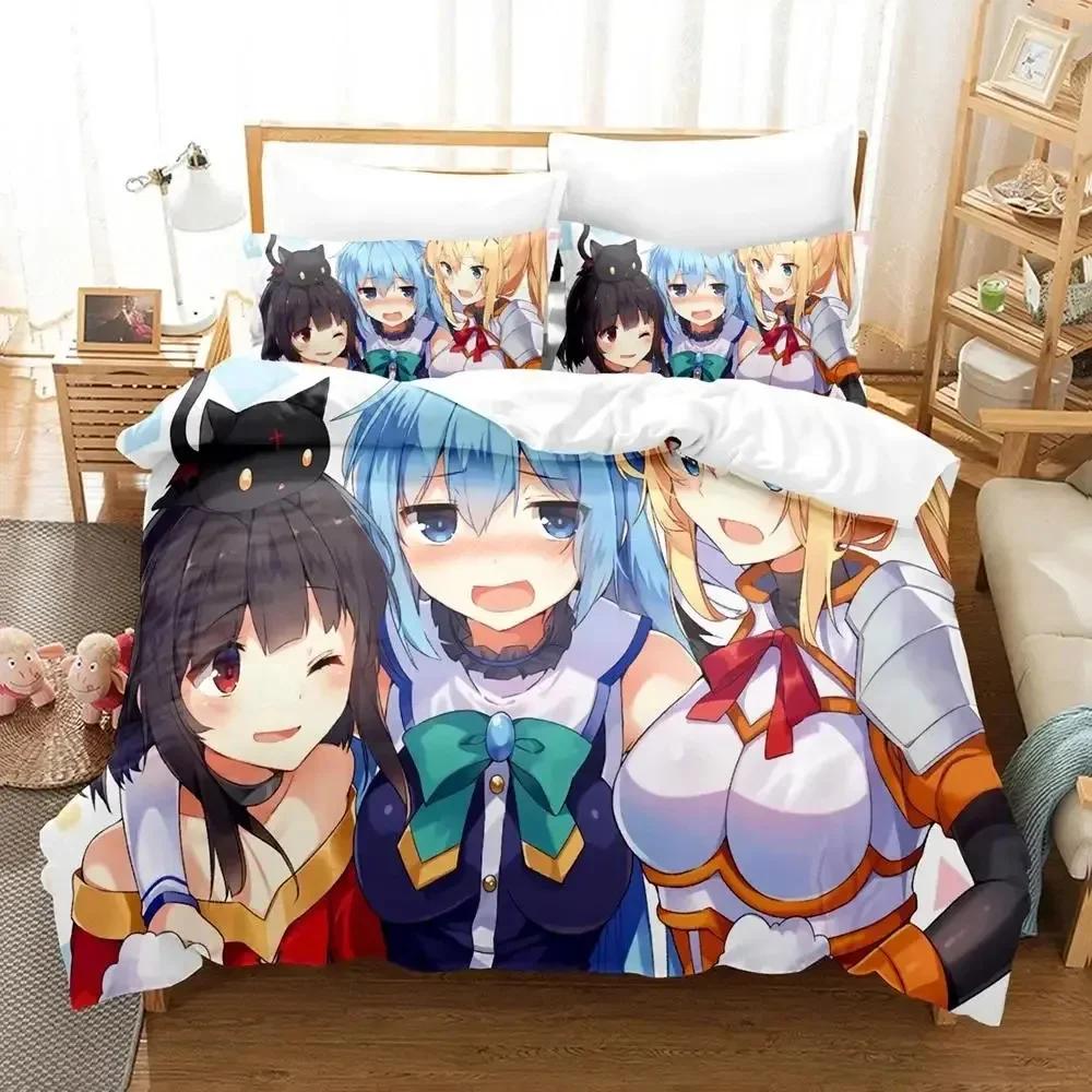 Comforter Anime Konosuba Bedding Set Printed Bed Set With Bed Soft Single Double Queen Super King Size Kids Adult