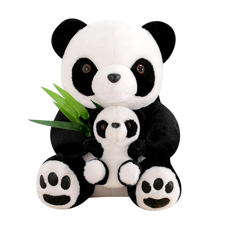 Cute Mother And Son Panda Doll Plush Toy Simulation Holding Bamboo Panda Doll Rag Doll Children Plush Gift