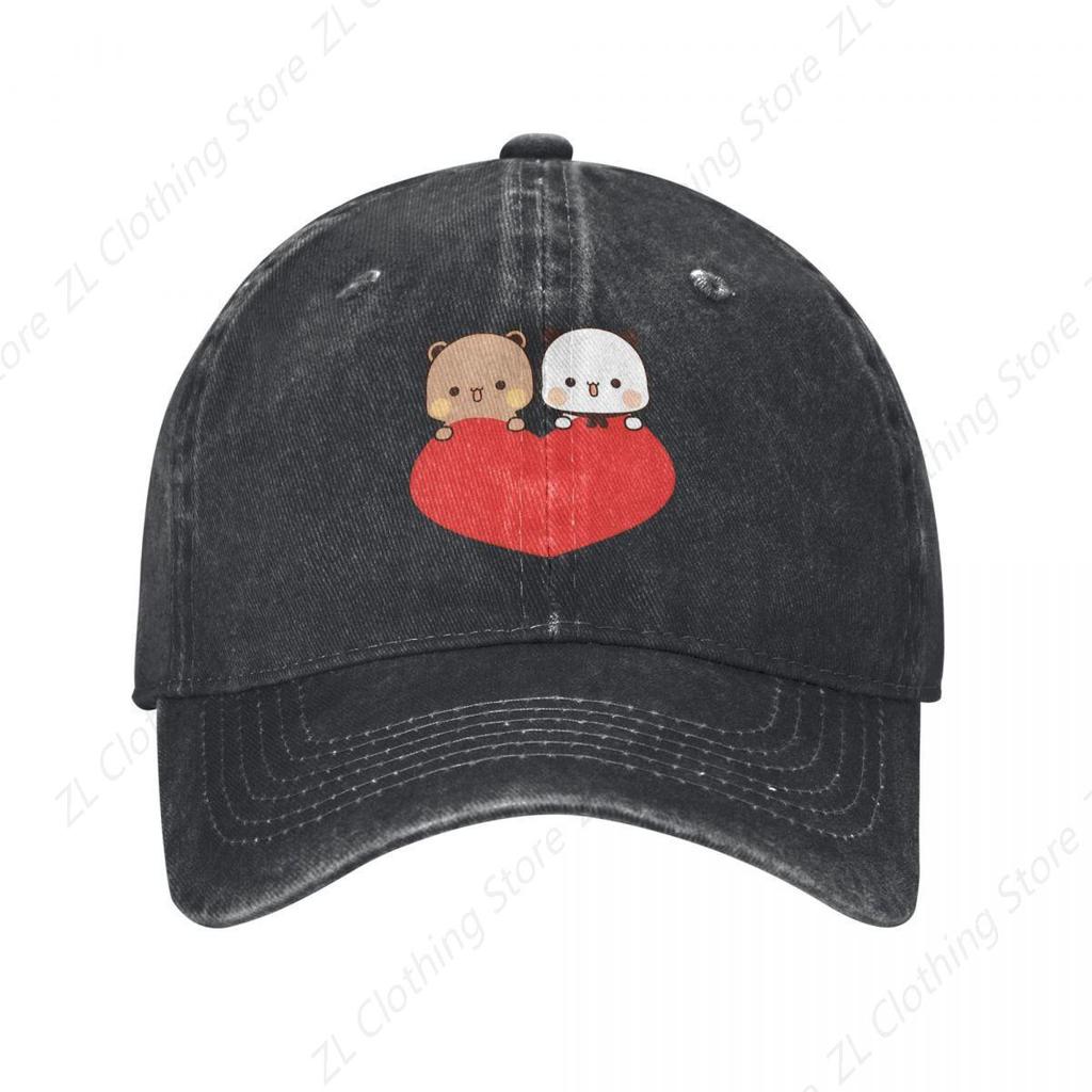 Retro Peach And Goma Bears LOVE Baseball Cap Unisex Distressed Denim Washed Sun Cap DuDu Bear BuBu Panda Outdoor Adjustable Hats