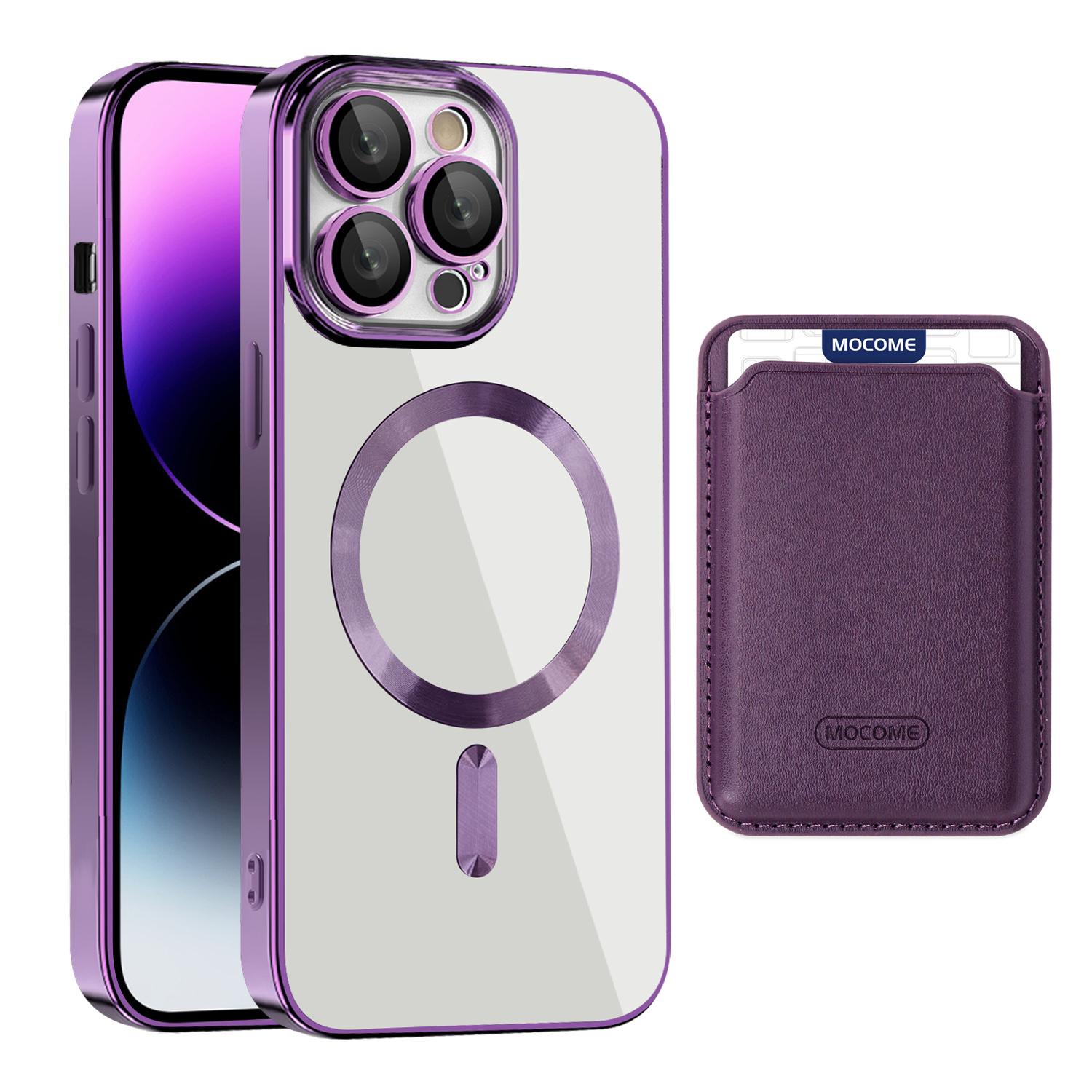 

TPU+PC Slim Case for iPhone 14 Pro Max Magnetic Cover CD Texture Phone Case with Card Bag Purple