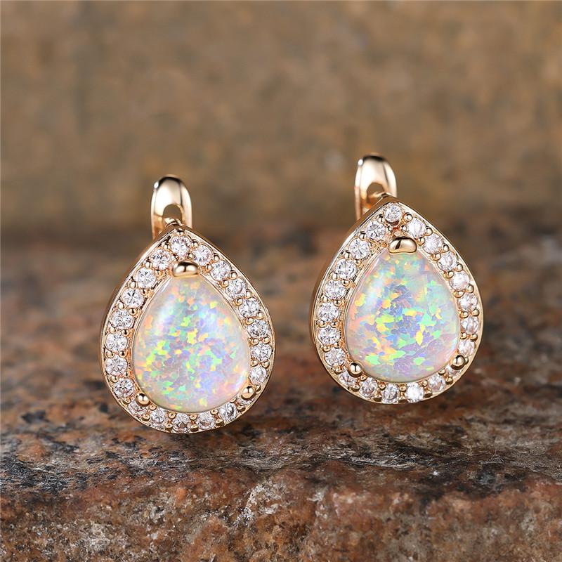 

Boho Женские белые огненные опаловые клипсы-серьги Винтажные капли воды Свадебные украшения для женщин
