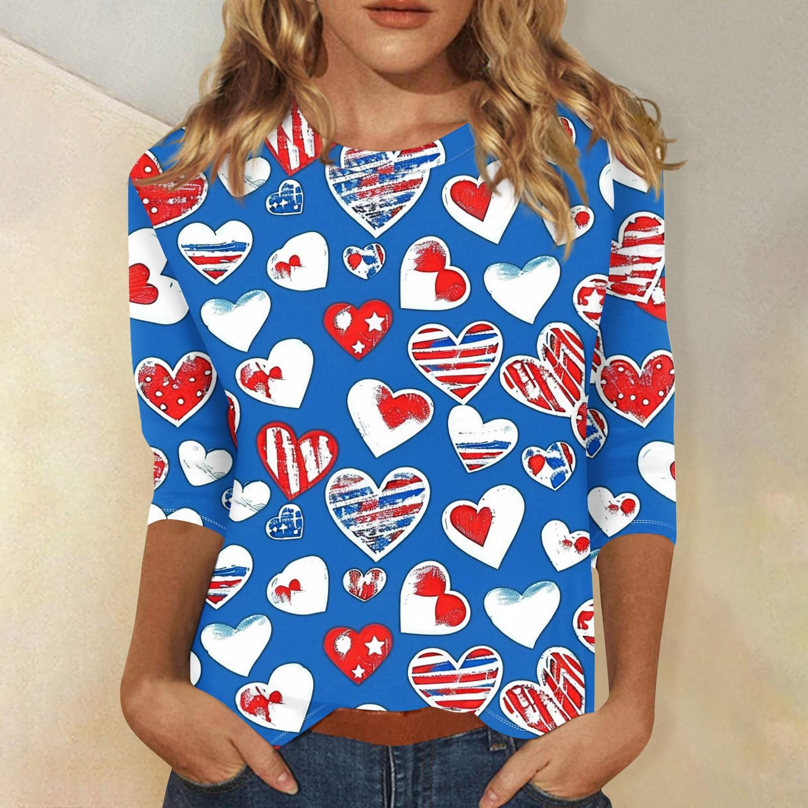 

Женская мода повседневная рубашка с круглым вырезом и рукавом три четверти с принтом «День независимости» XL