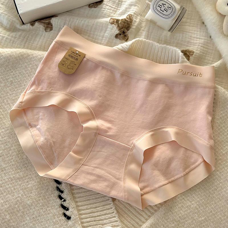 Women Solid Pure Cotton Mid Waist Antibacterial Seamless Large Size Breathable Underwear
