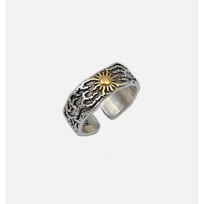 Unisex Adjustable Sun Motif Ring In Plated Geometric Design Retro Vintage Style Statement Jewelry
