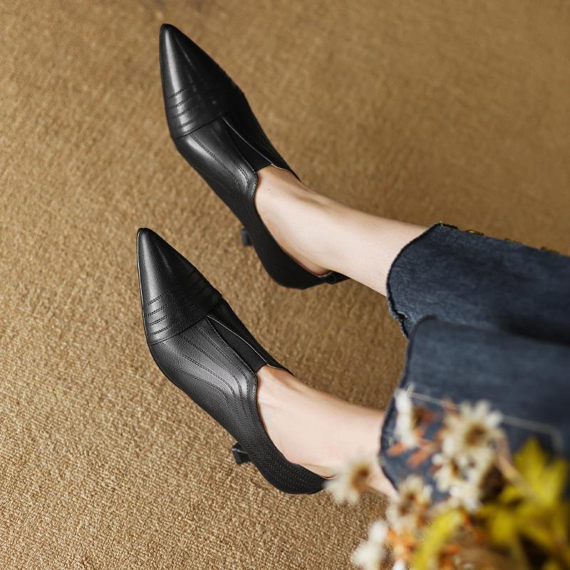 Nude French temperament design short boots women's spring deep mouth single shoes pointed high heels thin heel small ankle boots